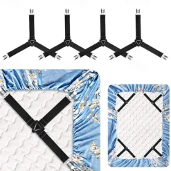 4 Pcs/Set Bed Sheet Fasteners Clips - Elastic Bed Sheet Holder Straps, Mattress Cover Grippers, Quilt and Blanket Organizers