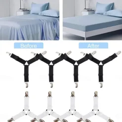 4 Pcs/Set Bed Sheet Fasteners Clips - Elastic Bed Sheet Holder Straps, Mattress Cover Grippers, Quilt and Blanket Organizers
