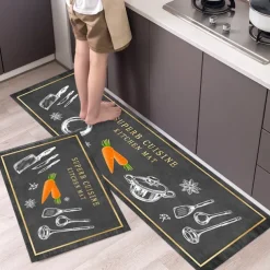 2 Piece Waterproof and Oil-Proof Kitchen Anti-Slip Mat, Bathroom Anti-Slip Mat, Bedroom Cushion, Living Room Carpet, Door Mat, Kitchen Carpet- 40 * 60cm + 40 * 120cm