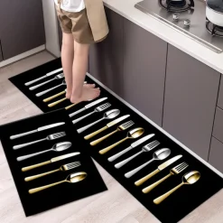 2 Piece Waterproof and Oil-Proof Kitchen Anti-Slip Mat, Bathroom Anti-Slip Mat, Bedroom Cushion, Living Room Carpet, Door Mat, Kitchen Carpet- 40 * 60cm + 40 * 120cm