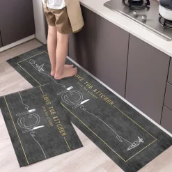 2 Piece Waterproof and Oil-Proof Kitchen Anti-Slip Mat, Bathroom Anti-Slip Mat, Bedroom Cushion, Living Room Carpet, Door Mat, Kitchen Carpet- 40 * 60cm + 40 * 120cm