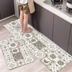 2 Piece Waterproof and Oil-Proof Kitchen Anti-Slip Mat, Bathroom Anti-Slip Mat, Bedroom Cushion, Living Room Carpet, Door Mat, Kitchen Carpet- 40 * 60cm + 40 * 120cm