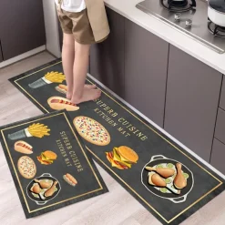 2 Piece Waterproof and Oil-Proof Kitchen Anti-Slip Mat, Bathroom Anti-Slip Mat, Bedroom Cushion, Living Room Carpet, Door Mat, Kitchen Carpet- 40 * 60cm + 40 * 120cm