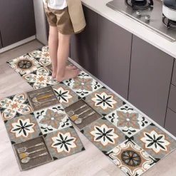 2 Piece Waterproof and Oil-Proof Kitchen Anti-Slip Mat, Bathroom Anti-Slip Mat, Bedroom Cushion, Living Room Carpet, Door Mat, Kitchen Carpet- 40 * 60cm + 40 * 120cm