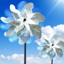 2 Pieces Bird Repeller Windmill Spinner DIY Birds Deterrent Silver Pinwheels for Outdoor Garden Lawn Yard Decoration