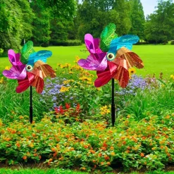 2 Pieces Bird Repeller Windmill Spinner DIY Birds Deterrent Silver Pinwheels for Outdoor Garden Lawn Yard Decoration