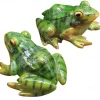 2 Pieces Cute Resin Frog Garden Statue Bonsai Flowerpot Decoration Props for Desk Outdoor Garden Sculpture Decor Ornament