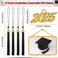 12 Pieces Graduation Tassel with 2025 Charm for Graduation Cap, Charm Graduation Tassel Decorations for Graduation Ceremony Graduation Party Supplies Accessories