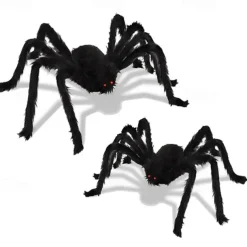 2 Pieces Halloween Plush Spiders Black Scary Artificial Spider Halloween Decoration Horror Prop Children Toy Party Supplies