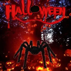 2 Pieces Halloween Plush Spiders Black Scary Artificial Spider Halloween Decoration Horror Prop Children Toy Party Supplies