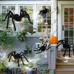 2 Pieces Halloween Plush Spiders Black Scary Artificial Spider Halloween Decoration Horror Prop Children Toy Party Supplies