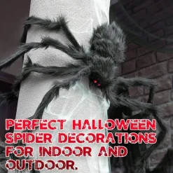 2 Pieces Halloween Plush Spiders Black Scary Artificial Spider Halloween Decoration Horror Prop Children Toy Party Supplies