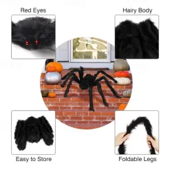 2 Pieces Halloween Plush Spiders Black Scary Artificial Spider Halloween Decoration Horror Prop Children Toy Party Supplies