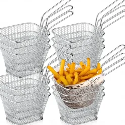 12 Pieces Mini Square Fry Basket Steel French Fry Chip Basket Food Baskets for Serving Stainless Steel Fry Basket with Handle Reusable Fries Holder Mini Deep Fryer with Basket for Home Decor