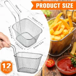 12 Pieces Mini Square Fry Basket Steel French Fry Chip Basket Food Baskets for Serving Stainless Steel Fry Basket with Handle Reusable Fries Holder Mini Deep Fryer with Basket for Home Decor