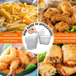 12 Pieces Mini Square Fry Basket Steel French Fry Chip Basket Food Baskets for Serving Stainless Steel Fry Basket with Handle Reusable Fries Holder Mini Deep Fryer with Basket for Home Decor