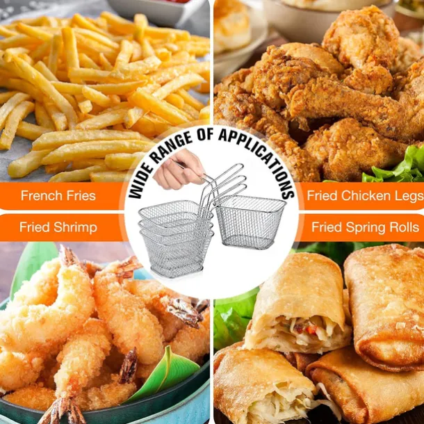 12 Pieces Mini Square Fry Basket Steel French Fry Chip Basket Food Baskets for Serving Stainless Steel Fry Basket with Handle Reusable Fries Holder Mini Deep Fryer with Basket for Home Decor