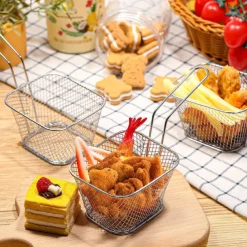 12 Pieces Mini Square Fry Basket Steel French Fry Chip Basket Food Baskets for Serving Stainless Steel Fry Basket with Handle Reusable Fries Holder Mini Deep Fryer with Basket for Home Decor
