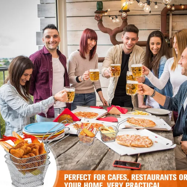 12 Pieces Mini Square Fry Basket Steel French Fry Chip Basket Food Baskets for Serving Stainless Steel Fry Basket with Handle Reusable Fries Holder Mini Deep Fryer with Basket for Home Decor