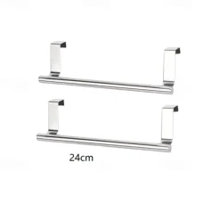 2 Pieces Punch Free Door Rear Hook Towel Rack Over Door Stainless Steel Single-bar Towel Rack Bathroom Kitchen Non-perforated Towel Rail Rag Rack Shelf Hanger