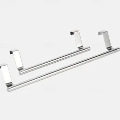 2 Pieces Punch Free Door Rear Hook Towel Rack Over Door Stainless Steel Single-bar Towel Rack Bathroom Kitchen Non-perforated Towel Rail Rag Rack Shelf Hanger