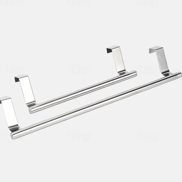 2 Pieces Punch Free Door Rear Hook Towel Rack Over Door Stainless Steel Single-bar Towel Rack Bathroom Kitchen Non-perforated Towel Rail Rag Rack Shelf Hanger