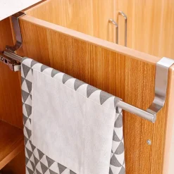 2 Pieces Punch Free Door Rear Hook Towel Rack Over Door Stainless Steel Single-bar Towel Rack Bathroom Kitchen Non-perforated Towel Rail Rag Rack Shelf Hanger