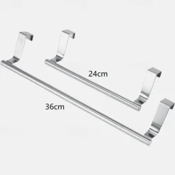 2 Pieces Punch Free Door Rear Hook Towel Rack Over Door Stainless Steel Single-bar Towel Rack Bathroom Kitchen Non-perforated Towel Rail Rag Rack Shelf Hanger