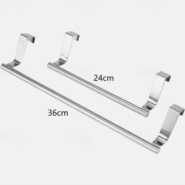 2 Pieces Punch Free Door Rear Hook Towel Rack Over Door Stainless Steel Single-bar Towel Rack Bathroom Kitchen Non-perforated Towel Rail Rag Rack Shelf Hanger