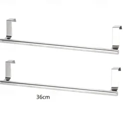 2 Pieces Punch Free Door Rear Hook Towel Rack Over Door Stainless Steel Single-bar Towel Rack Bathroom Kitchen Non-perforated Towel Rail Rag Rack Shelf Hanger