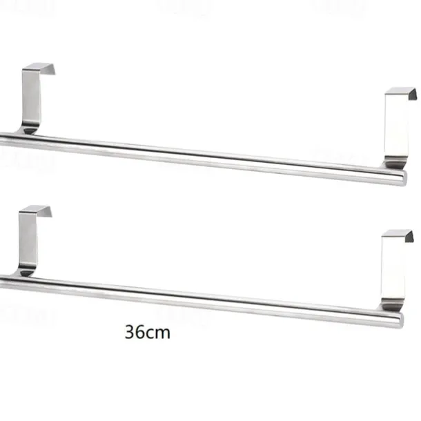 2 Pieces Punch Free Door Rear Hook Towel Rack Over Door Stainless Steel Single-bar Towel Rack Bathroom Kitchen Non-perforated Towel Rail Rag Rack Shelf Hanger