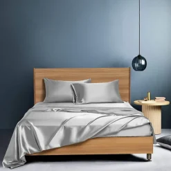 4 Pieces Satin Sheet Sets Hotel Luxury Silky Bed Sheets Soft Premium Satin Sheets Wrinkle & Fade Resistant Bedding Set Sheet Set, Include 1 Deep Pocket Fitted Sheet(12inch),1 Flat Sheet, 2 Pillowcases