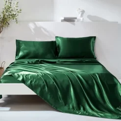 4 Pieces Satin Sheet Sets Hotel Luxury Silky Bed Sheets Soft Premium Satin Sheets Wrinkle & Fade Resistant Bedding Set Sheet Set, Include 1 Deep Pocket Fitted Sheet(12inch),1 Flat Sheet, 2 Pillowcases