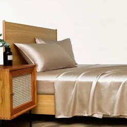 4 Pieces Satin Sheet Sets Hotel Luxury Silky Bed Sheets Soft Premium Satin Sheets Wrinkle & Fade Resistant Bedding Set Sheet Set, Include 1 Deep Pocket Fitted Sheet(12inch),1 Flat Sheet, 2 Pillowcases