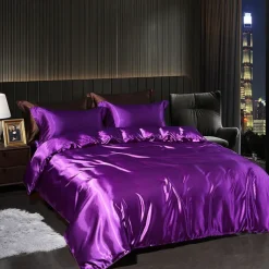 4 Pieces Satin Silk Bedding Set with Fitted Sheets Duvet Cover Sets Summer Solid Color Comforters Covers with 2 Pillowcases