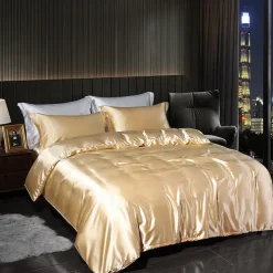 4 Pieces Satin Silk Bedding Set with Fitted Sheets Duvet Cover Sets Summer Solid Color Comforters Covers with 2 Pillowcases