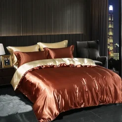 4 Pieces Satin Silk Bedding Set with Fitted Sheets Duvet Cover Sets Summer Solid Color Comforters Covers with 2 Pillowcases