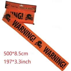 2 Pieces 500x8.5cm(197*3.3inch) Halloween Warning Tape Signs Props Isolation Belt Party Danger Warning line Halloween Decoration
