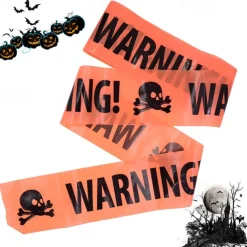 2 Pieces 500x8.5cm(197*3.3inch) Halloween Warning Tape Signs Props Isolation Belt Party Danger Warning line Halloween Decoration