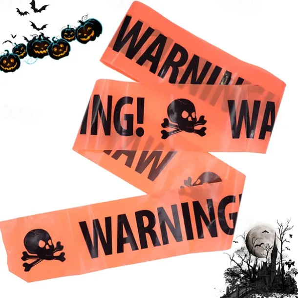 2 Pieces 500x8.5cm(197*3.3inch) Halloween Warning Tape Signs Props Isolation Belt Party Danger Warning line Halloween Decoration