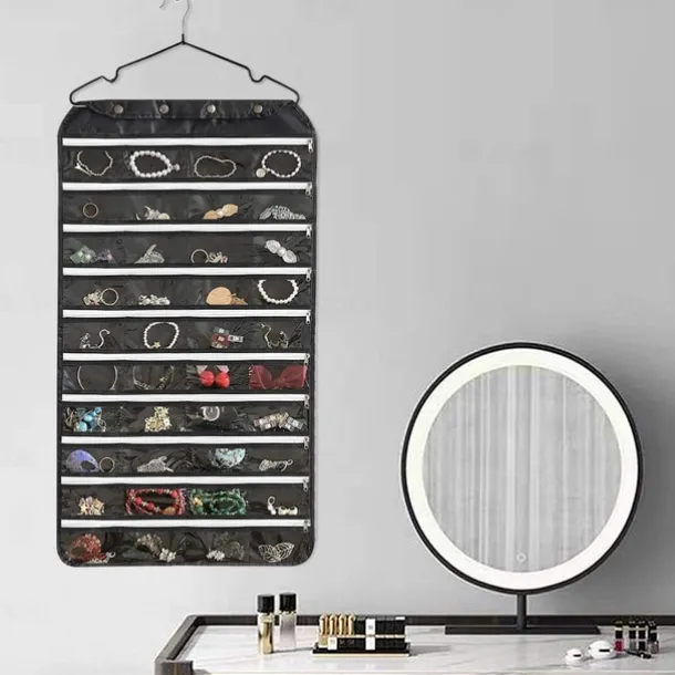 80 Pockets Double Sided Hanging Jewelry Display Organizer Storage Bag Non-woven Foldable Ring Necklace Bracelet Pouch