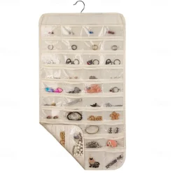 80 Pockets Double Sided Hanging Jewelry Display Organizer Storage Bag Non-woven Foldable Ring Necklace Bracelet Pouch