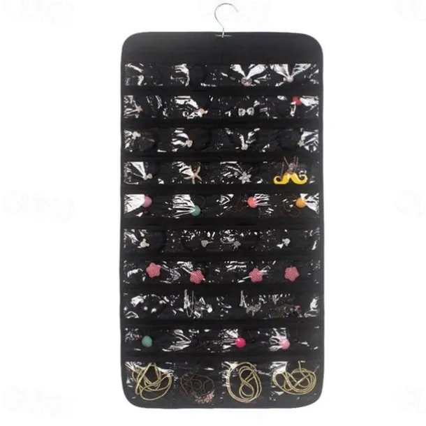80 Pockets Double Sided Hanging Jewelry Display Organizer Storage Bag Non-woven Foldable Ring Necklace Bracelet Pouch