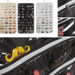 80 Pockets Double Sided Hanging Jewelry Display Organizer Storage Bag Non-woven Foldable Ring Necklace Bracelet Pouch