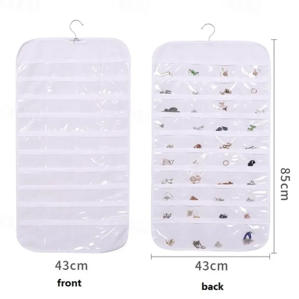 80 Pockets Double Sided Hanging Jewelry Display Organizer Storage Bag Non-woven Foldable Ring Necklace Bracelet Pouch