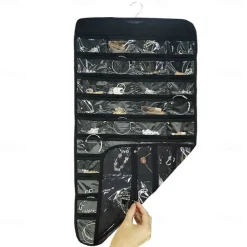 80 Pockets Double Sided Hanging Jewelry Display Organizer Storage Bag Non-woven Foldable Ring Necklace Bracelet Pouch