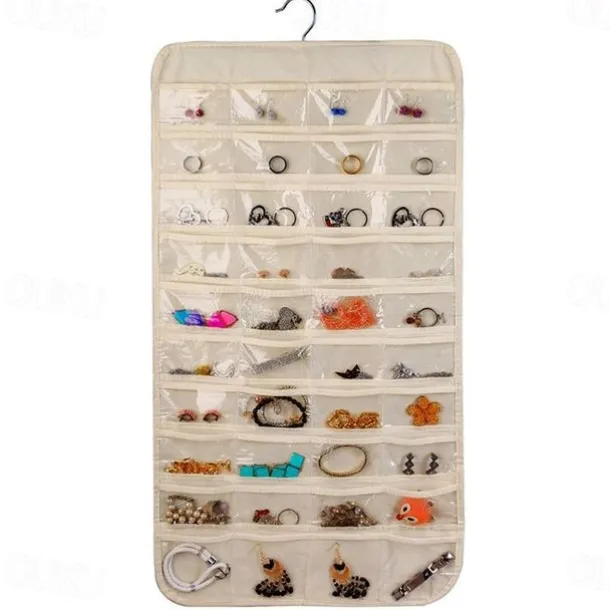 80 Pockets Double Sided Hanging Jewelry Display Organizer Storage Bag Non-woven Foldable Ring Necklace Bracelet Pouch