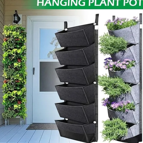 6 Pockets Hanging Planter Bags, Vertical Felt Fabric Nursery Bags, Grow Bag For Vegetable, Garden Supplies