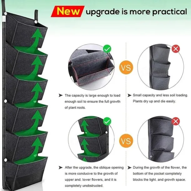 6 Pockets Hanging Planter Bags, Vertical Felt Fabric Nursery Bags, Grow Bag For Vegetable, Garden Supplies