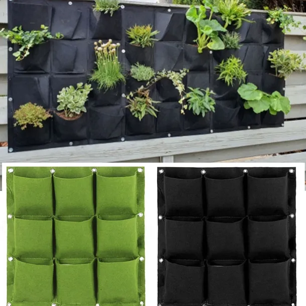 9 Pockets Vertical Garden Grow Bags Plant Wall Hanging Planting Pots Green Black Grow Planter Vegetable Gardening Supplies